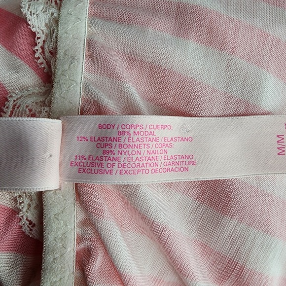 Vintage Victoria's Secret Pink Stripe Lace Cup Babydoll With Panties Set Medium - Picture 12 of 15